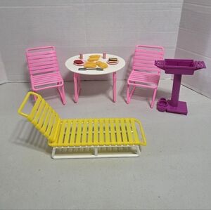 Mattel Vintage 1986 Barbie Tropical Pool Accessories Chairs Table Grill Food
